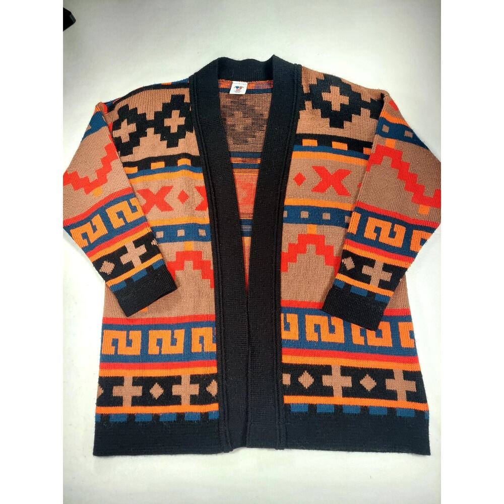 Vintage 80s 90s Sweater Bazaar Aztec Southwestern Cardigan Large Made In USA